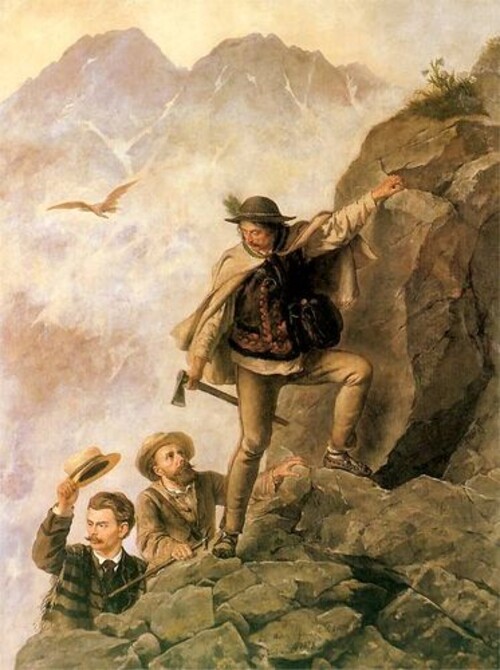 Przewodnik i turyści w Tatrach- jeden z obrazów Radzikowskiego